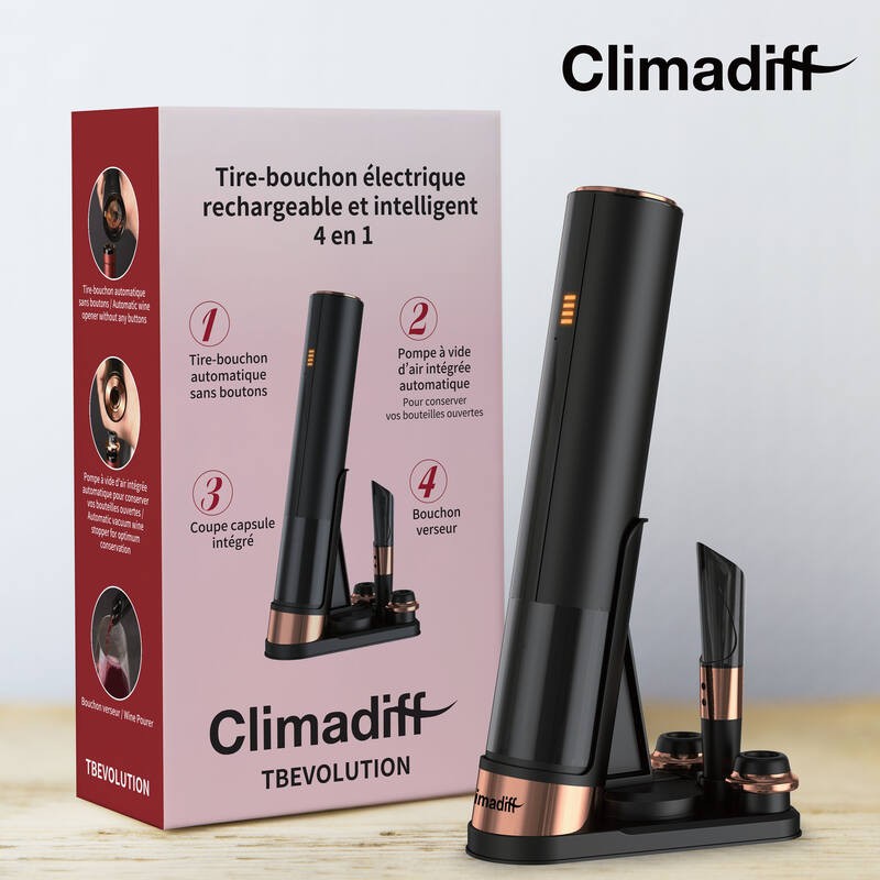 4-in-1 rechargeable electronic corkscrew TBEVOLUTION - Climadiff